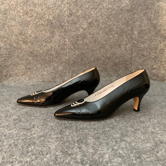 Silvia Fiorentina Black Leather Heel Pointed Toe Shoes - Picture 5 of 10